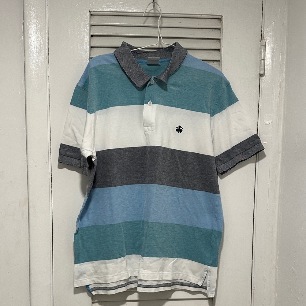 Brooks Brothers Striped Polo in Blue, Teal, White & Gray